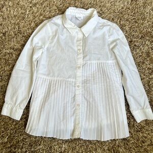 Zara White Button Down Pleated Asymmetrical Collared Girls Dress Shirt | Size 8